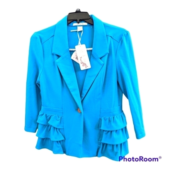 Nick & Mo teal button ruffle one button jacket,medium NWT - Picture 1 of 4